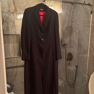 Elegant Black Dress with matching embroidered Trench Coat with Red Lining